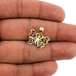 10K Yellow Gold Diamond Cut Butterfly Charm Pendant